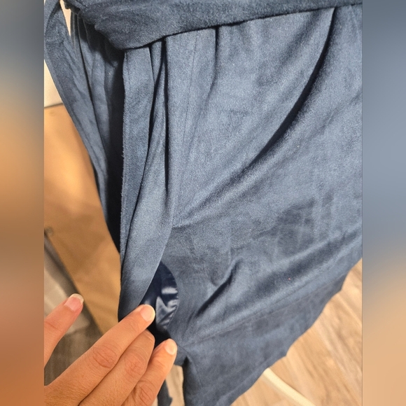 H By Halston Faux Suede Jacket W/Sweater Sleeves BLUE Sz 10 - Picture 6 of 11